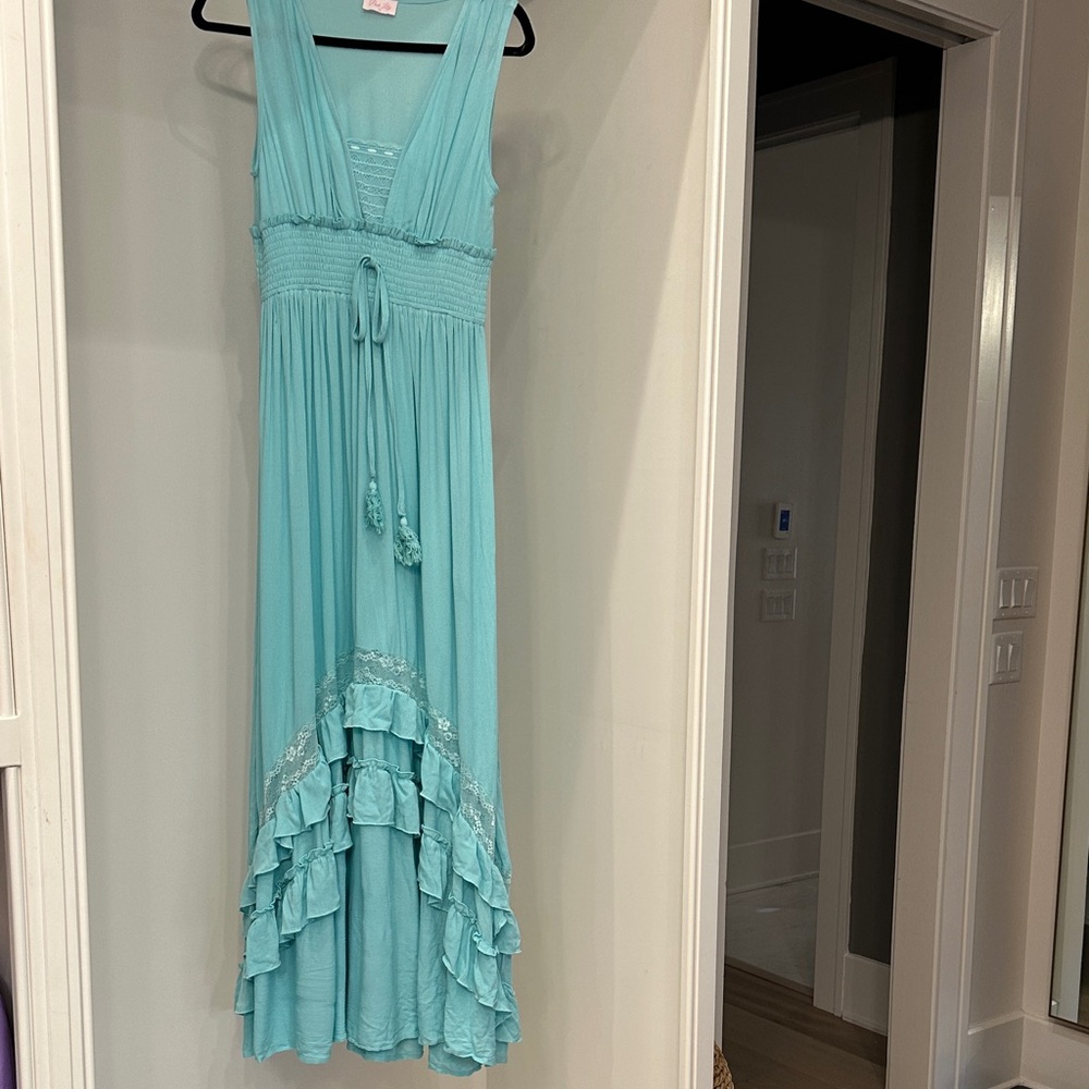 Pink Lily Turquoise High-Low Maxi Dress